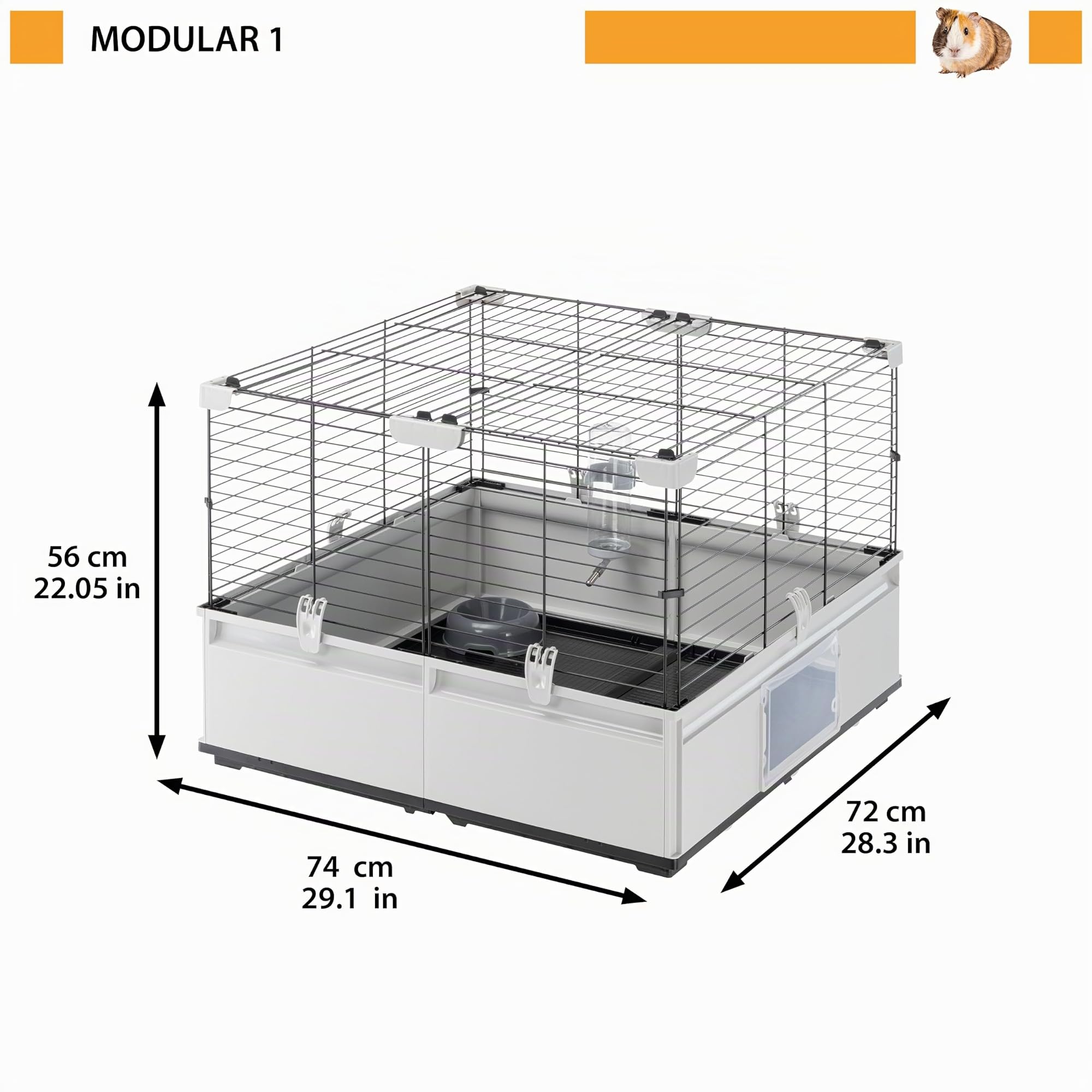 Ferplast, Cage pour Lapins, Cage pour cochons d'Inde, cobayes, Modular 1, Extensible, Cage à Lapin, Accessoires Inclus, Facile à Nettoyer, 74 x 72 x h 56 cm