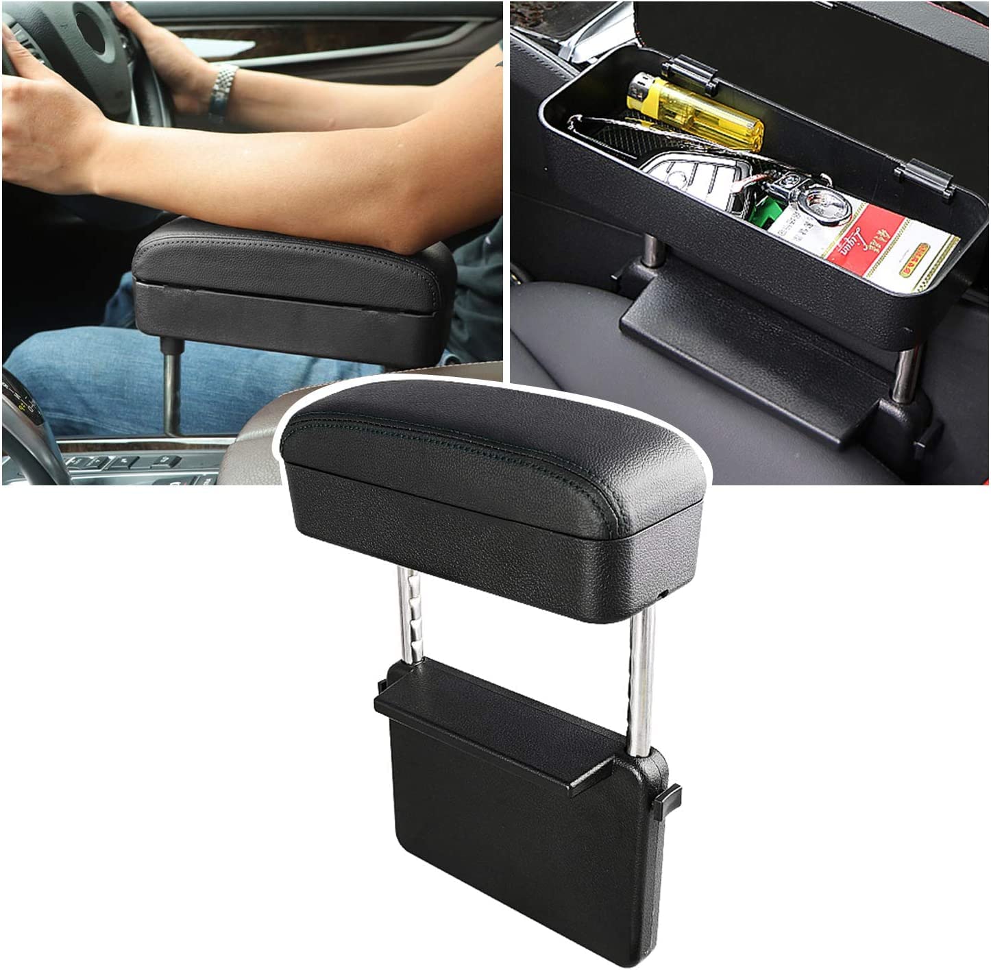CULOTOL Car Armrest Extender Support Elbow, Forearm Arm Wrist Rest Support Adjustable Height Arm Rest Pads with Storage Organizer for Universal Auto Car Center Console (Black)