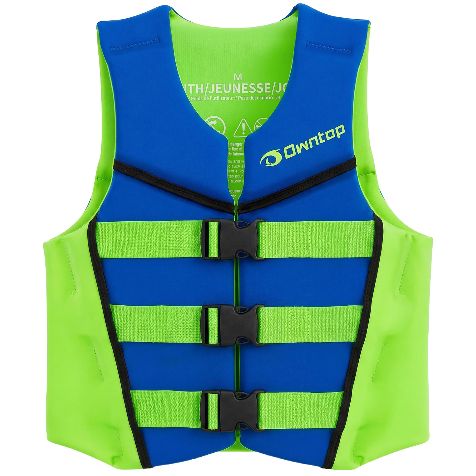 Owntop Junior Buoyancy Aid, Neoprene Kids Swim Vest with Triple Adjustable Safety Straps, Lightweight Buoyancy Vest Jacket for Kayaking, Swimming, Boating, Paddle （Blue，L）