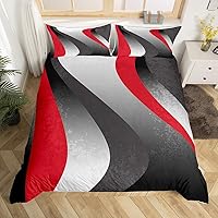 Vista 1 de Juego de ropa de cama geométrica roja, gris y negra, funda de edredón con círculo geométrico para niños, niñas, hombres, dormitorio, diseño