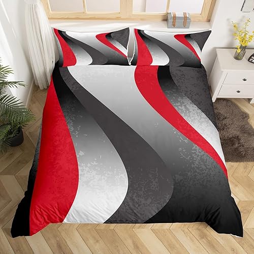 Juego de ropa de cama geométrica roja, gris y negra, funda de edredón con círculo geométrico para niños, niñas, hombres, dormitorio, diseño de