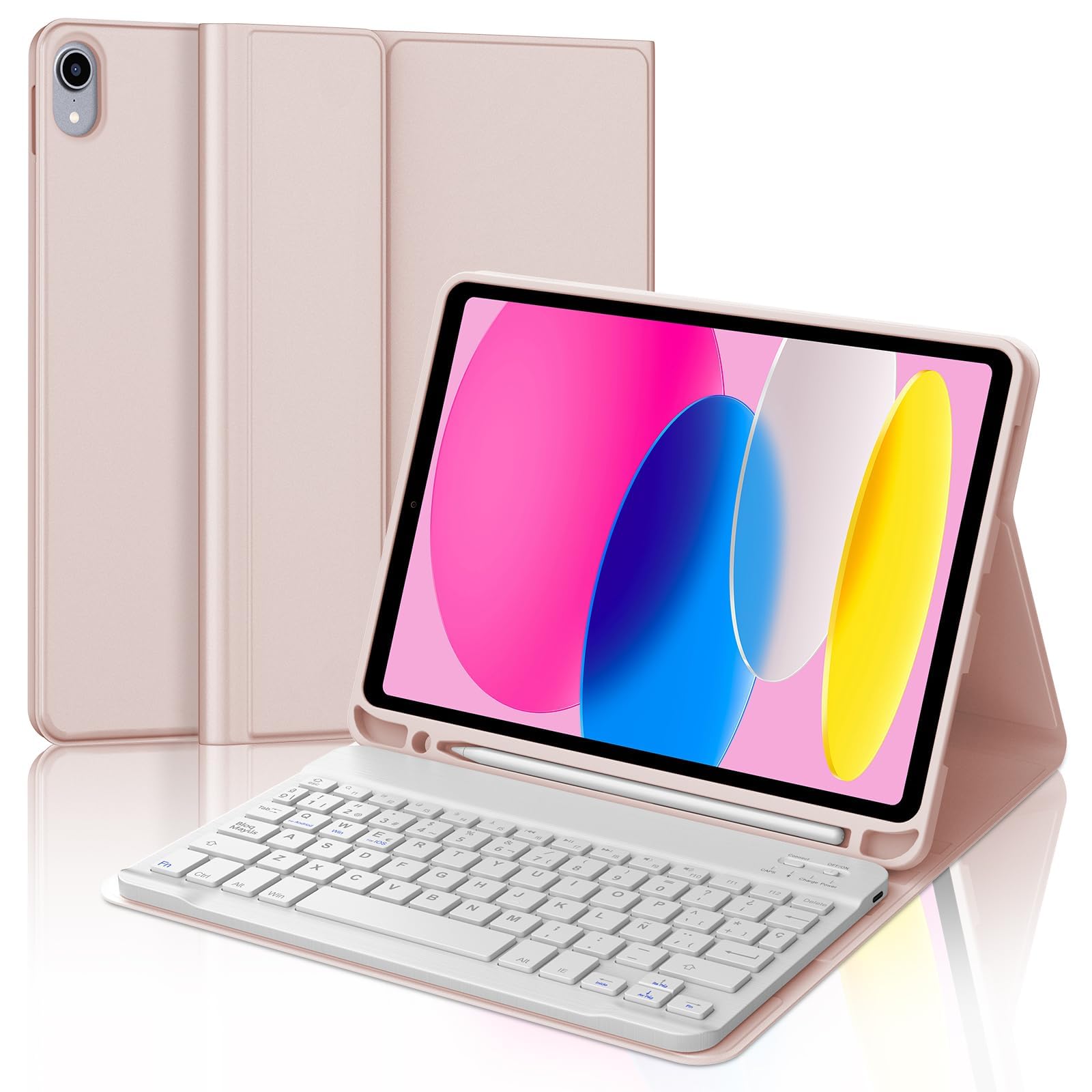 Funda con Teclado para iPad A16 11ª Generación 2025/10ª Generación 2022, Teclado Bluetooth Inalámbrico, Funda Delgada con Ranura para Bolígrafo para iPad 11ª/10ª Generación 10.9/11 Pulgadas-Rosa