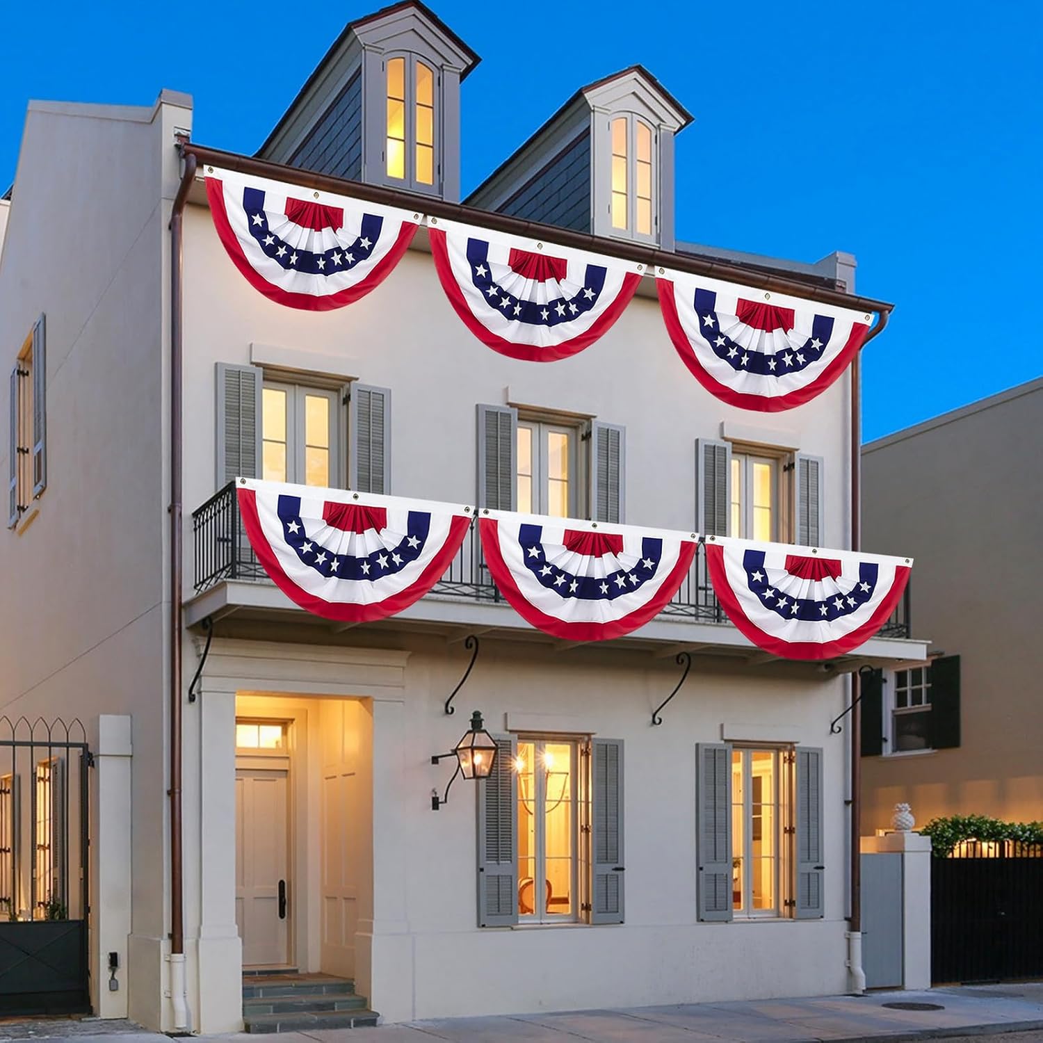 American Bunting Flags Outdoor - 1.5x3 Ft USA Patriotic Pleated Half Fan Banner Flag for Outside 4th of July Porch Decorations 6 pack