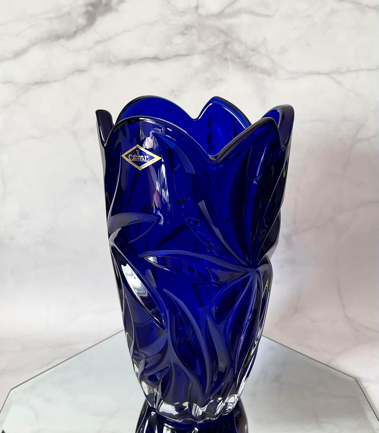 Czech Vase 11" Crystal Glass,Bohemia Home Decor, Centerpiece Blue Flower Vase, Glass, Wedding gift