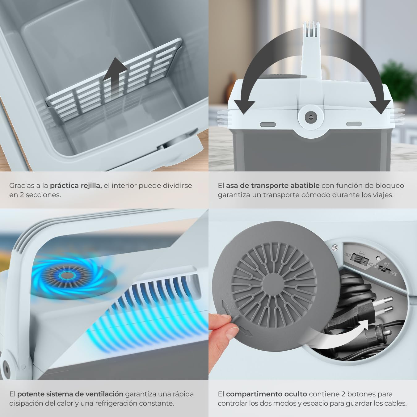tectake® Nevera Eléctrica 2 en 1, 32 l, Funciones Refrigeración y Calentamiento, 44 x 32 x 45 cm, Modo Eco, Silencioso, 230 V y 12 V Enchufes Domésticos y del Coche, Acampada, con Aislamiento - Gris