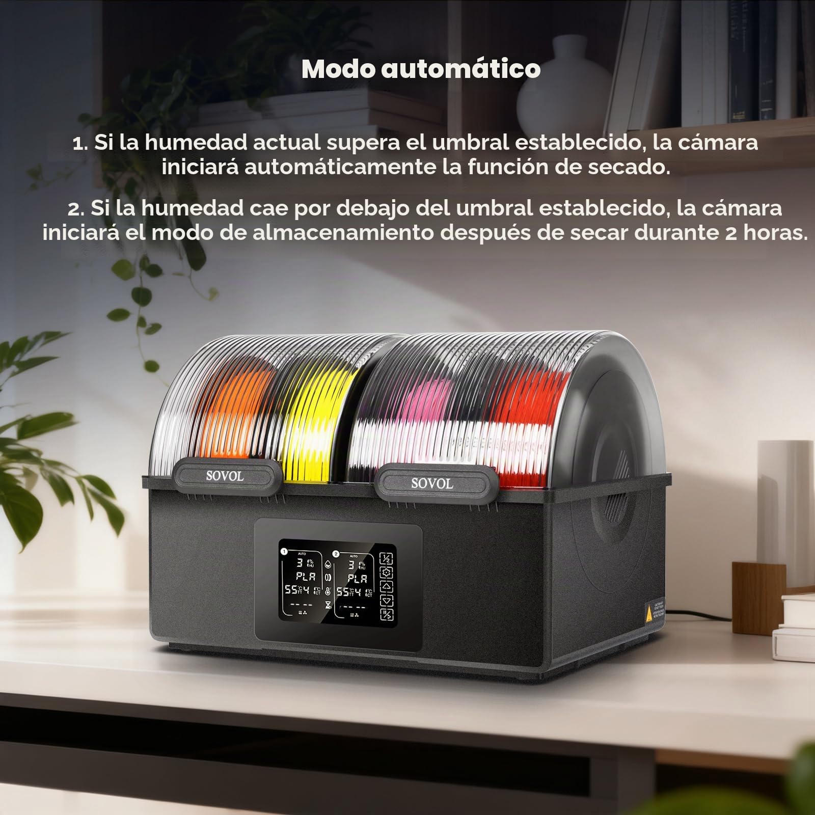 Sovol SH03 Secador Filamento 3D 4 Rollos, 85 ℃ máx. Filament Dryer para impresora 3D, ventiladores de circulación mejorados/eliminación de humedad automática/modo de secado automático para PLA PETG