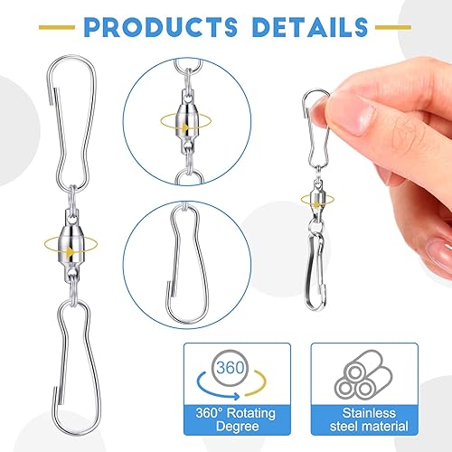 Miniatura 3 de TecUnite Paquete de 10 ganchos giratorios de doble clip para colgar, campanillas de viento, campanillas de viento, tornados de cristal, suministros