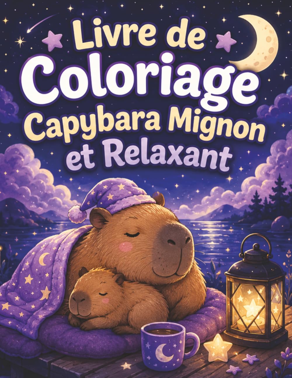 Livre de Coloriage Capybara Mignon et Relaxant: Dessins faciles et adorables avec scènes cosy, nature et détente créative
