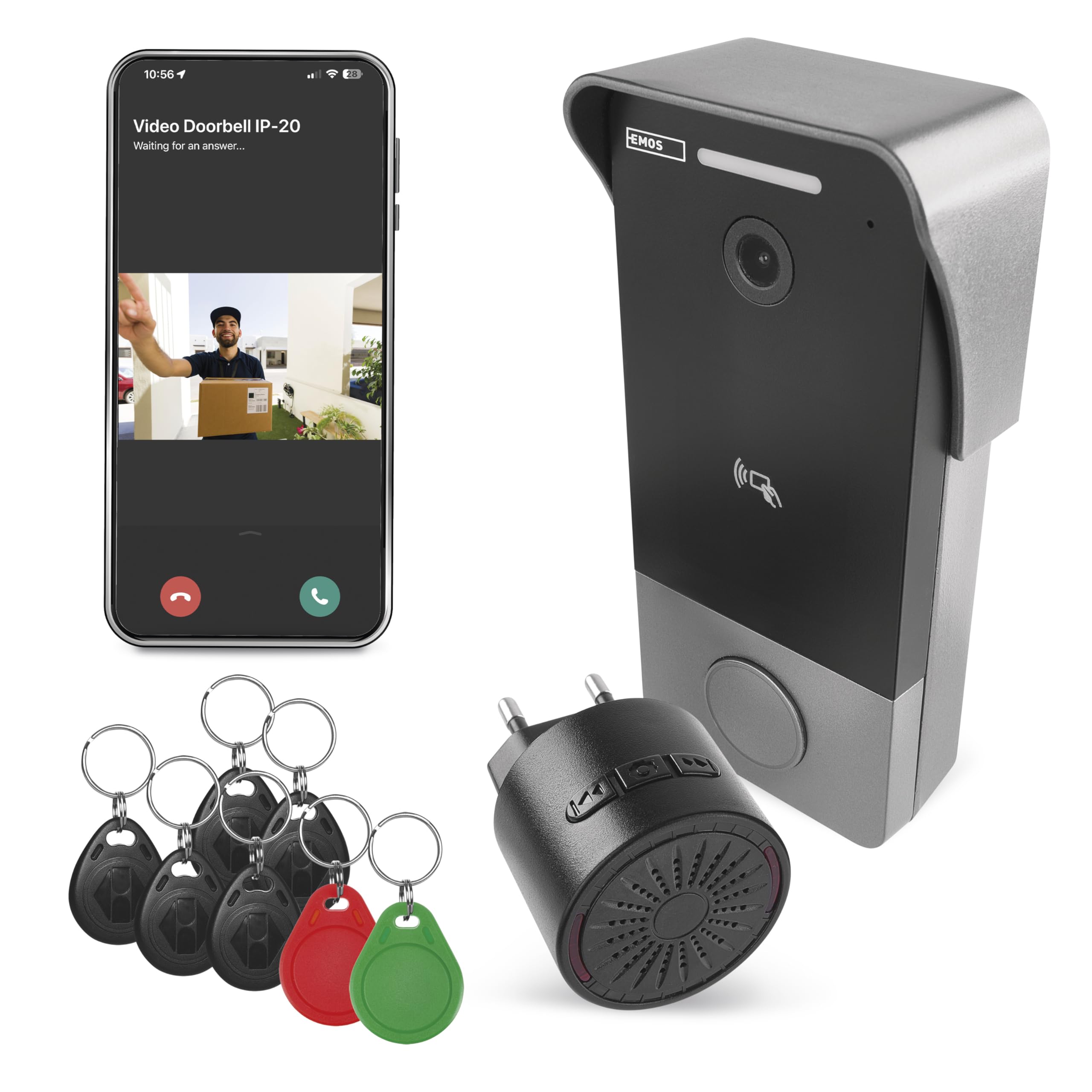 EMOS GoSmart Video-Türklingel mit App - 1-Draht Ethernet Verbindung - wasserfeste Smart Home Videoklingel - Full HD 2 Mp Kamera - inkl. Klingel, Netzteil, RFID-Chips und Montage- Zubehör