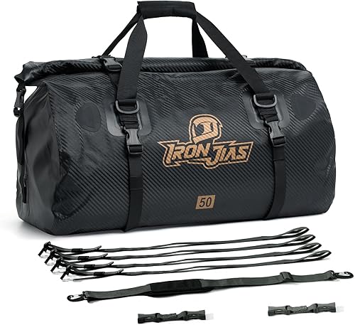 Bolsa trasera de motocicleta impermeable 50L - Bolsas de sillín de motocicleta con textura de fibra de carbono PVC 500D bolsa de lona seca para