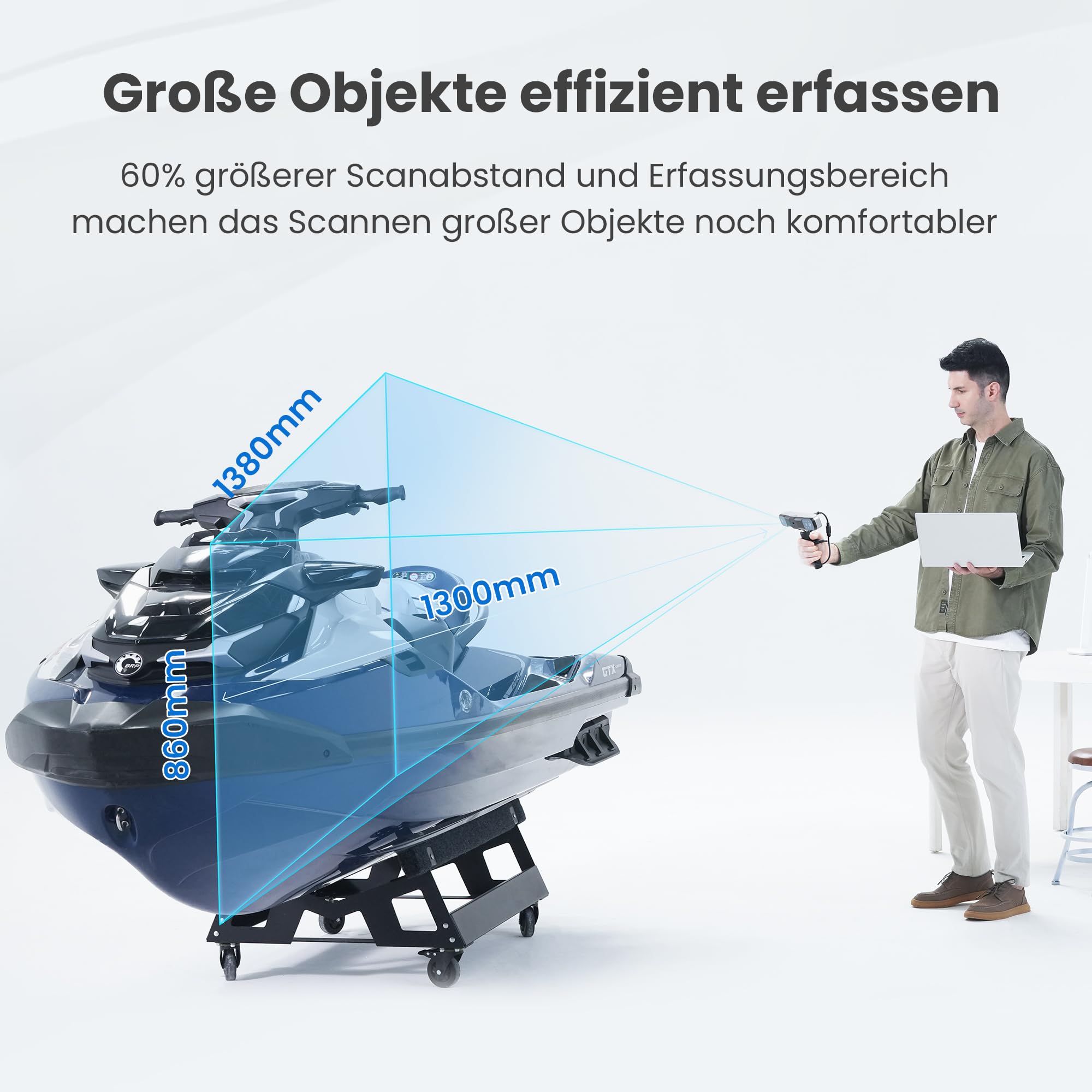 Revopoint RANGE 2 3D-Scanner Handheld, 0,1 mm Präzision, Tragbarer 3D-Scanner, Eingebaute RGB-Farbkamera, Unterstützt Körper- und Gesichtsscans, Reverse Engineering, Windows/Android/iOS/macOS
