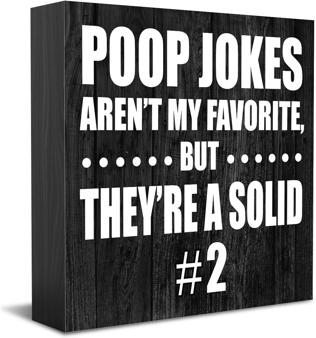 Decorate Wooden Box Sign Funny Bathroom Desk Decor Humor Rustic Poop Jokes aren't My Favorite, Bedroom Living Room Decor Send Friends and Loved Ones