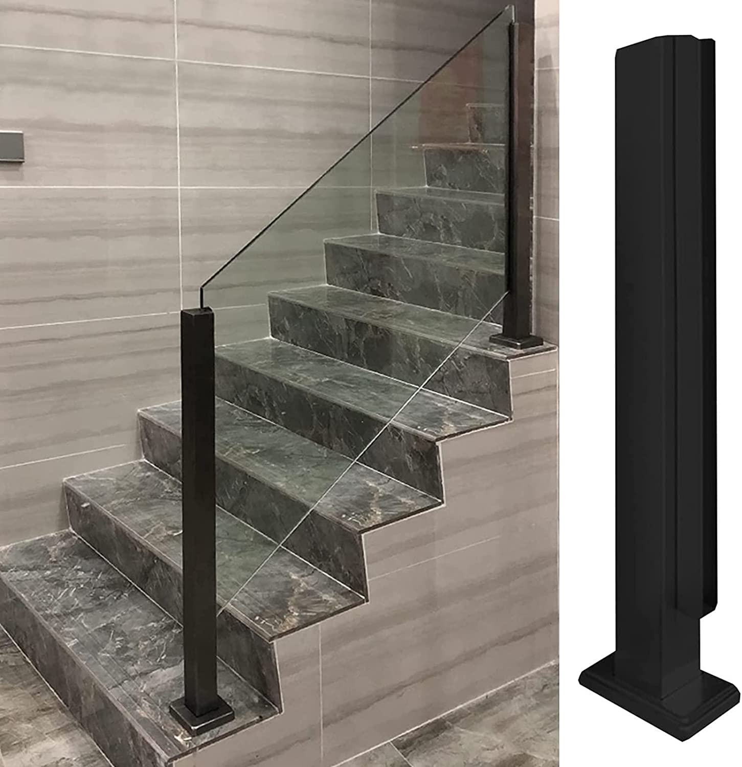 Poteau de garde-corps en acier inoxydable noir antichoc pour sécuriser un balcon en verre