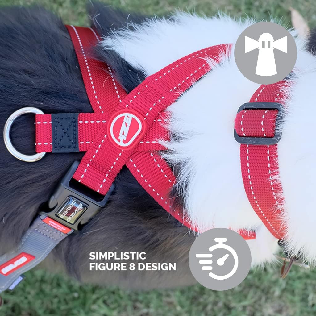 EzyDog Crosscheck No Pull Dog Training Harness – 2-in-1 Escape Proof Reflective Dog Harness for Easy Controlled Walks (XL, Red)