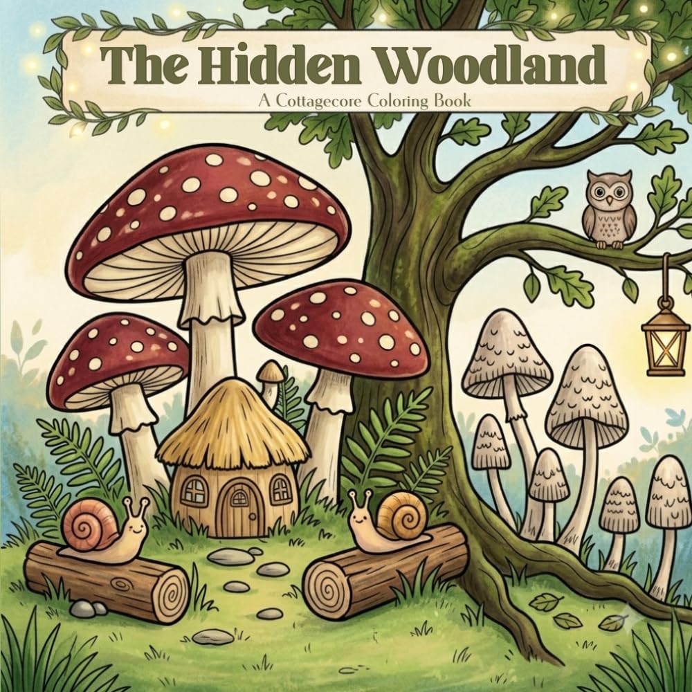 The Hidden Woodland: A Cottagecore Coloring Book with Mushrooms, Forest Animals, and Cozy Nature Scenes for Adults and Teens