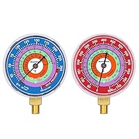 Vista 1 de Measureman Medidor de presión de refrigeración, esfera de 2-34", esfera azul y esfera roja, montaje inferior NPT de 18", 30inHg-0-250psi y kit