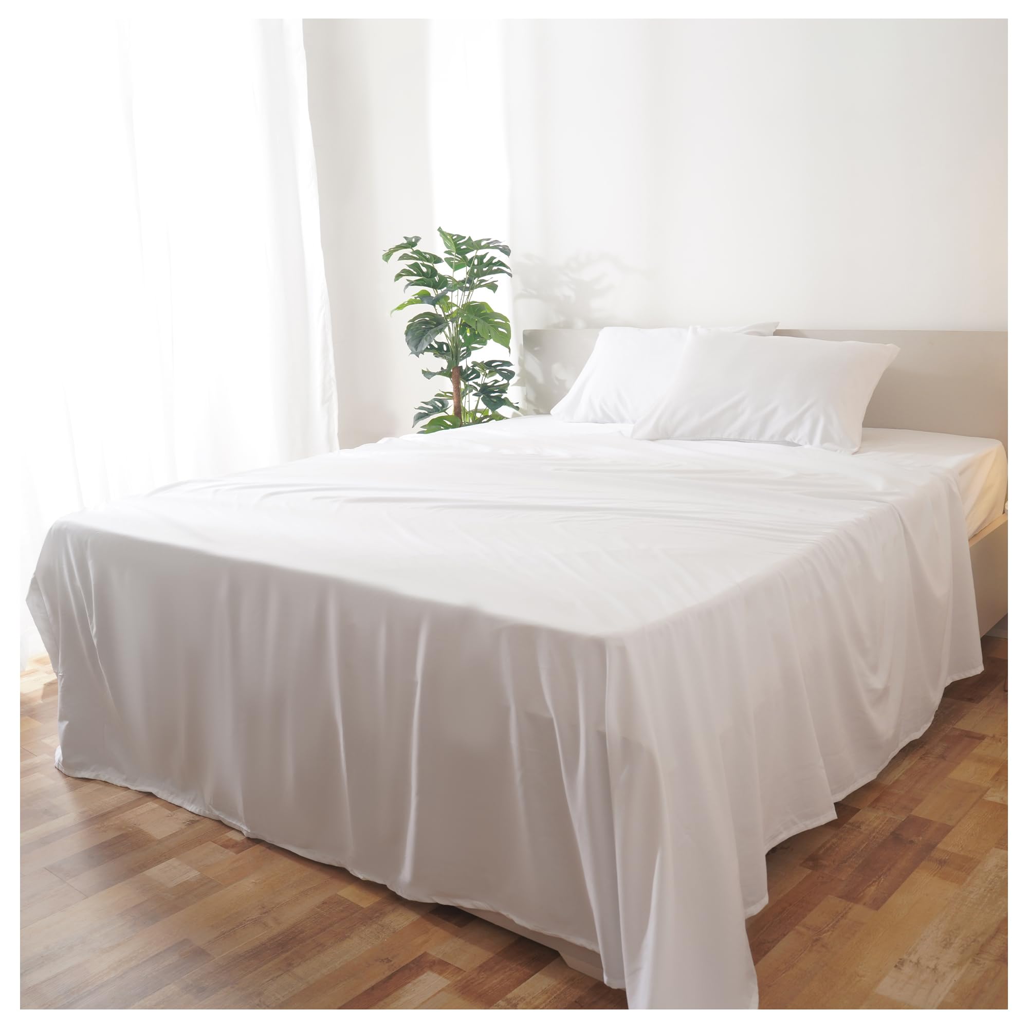 Parure de lit drap housse plat blanc très grand lit xxl