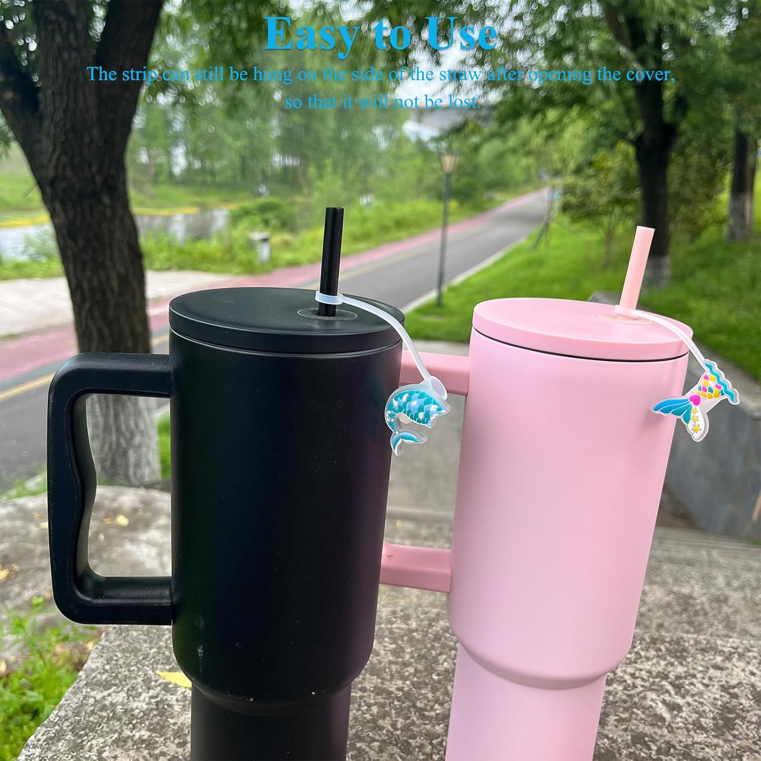 Blue Simple Modern Cup Accessories, Mermaid Pattern Straw Cover for Tumblers, Silicone Straw Toppers for Simple Modern & Hydro Flask Straw Cover Cap for 8mm Straws - Image 4