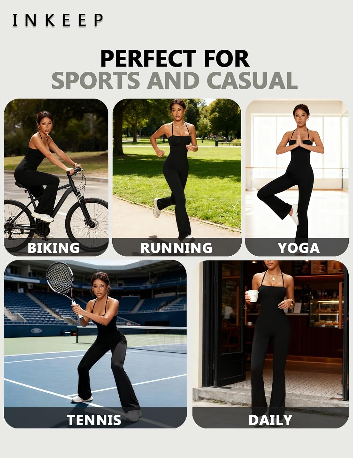 Women's Jumpsuit Adjustable Spaghetti Strap Romper Flare Leg Bodycon One Piece with Scoop Neck Tummy Control Jumpsuit - Image 3