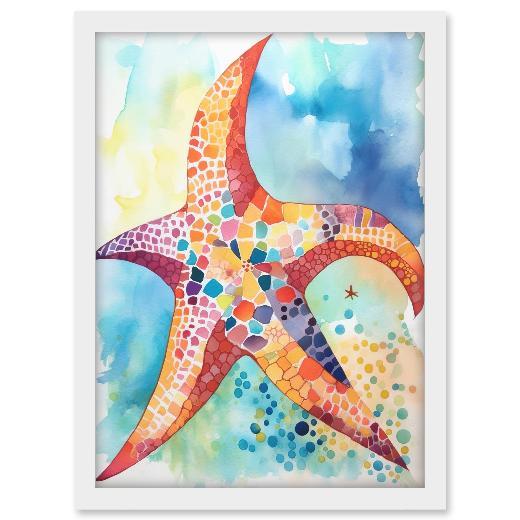 Artery8 Abstract Mosaic Starfish Folk Art Artwork Framed A3 Wall Art Print
