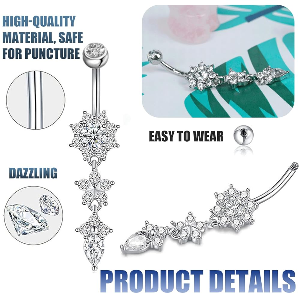 10 Pezzi Piercing Ombelico Con Design Cuore E Farfalla - Barbell Lungo Con Diamanti Per Donne - Foto 3