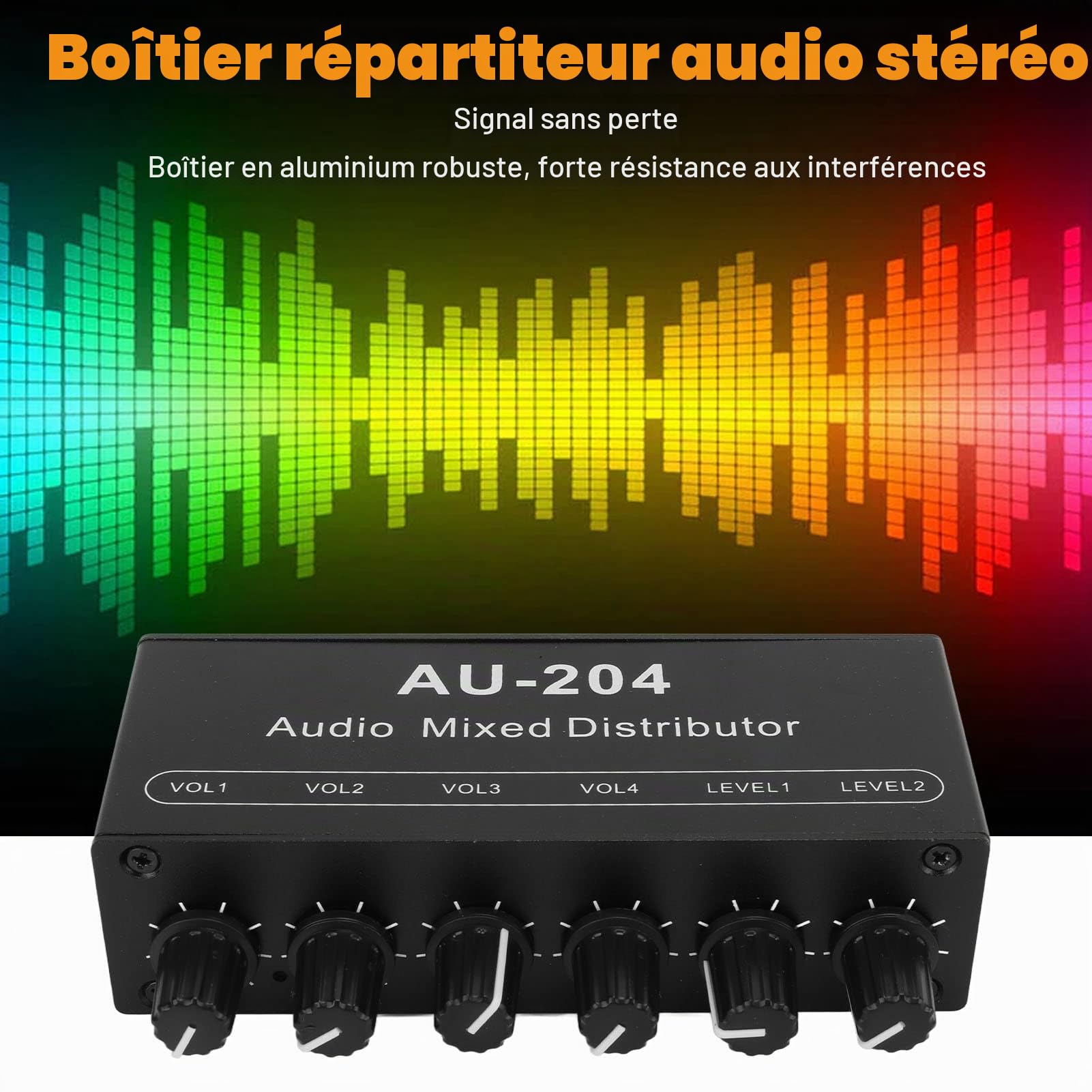 Mini Petit Préampli Audio Stéréo 2 Entrées et 4 Sorties, 3,5 Mm, Contrôlé Individuellement, Amplificateur de Casque, Répartiteur Audio Stéréo