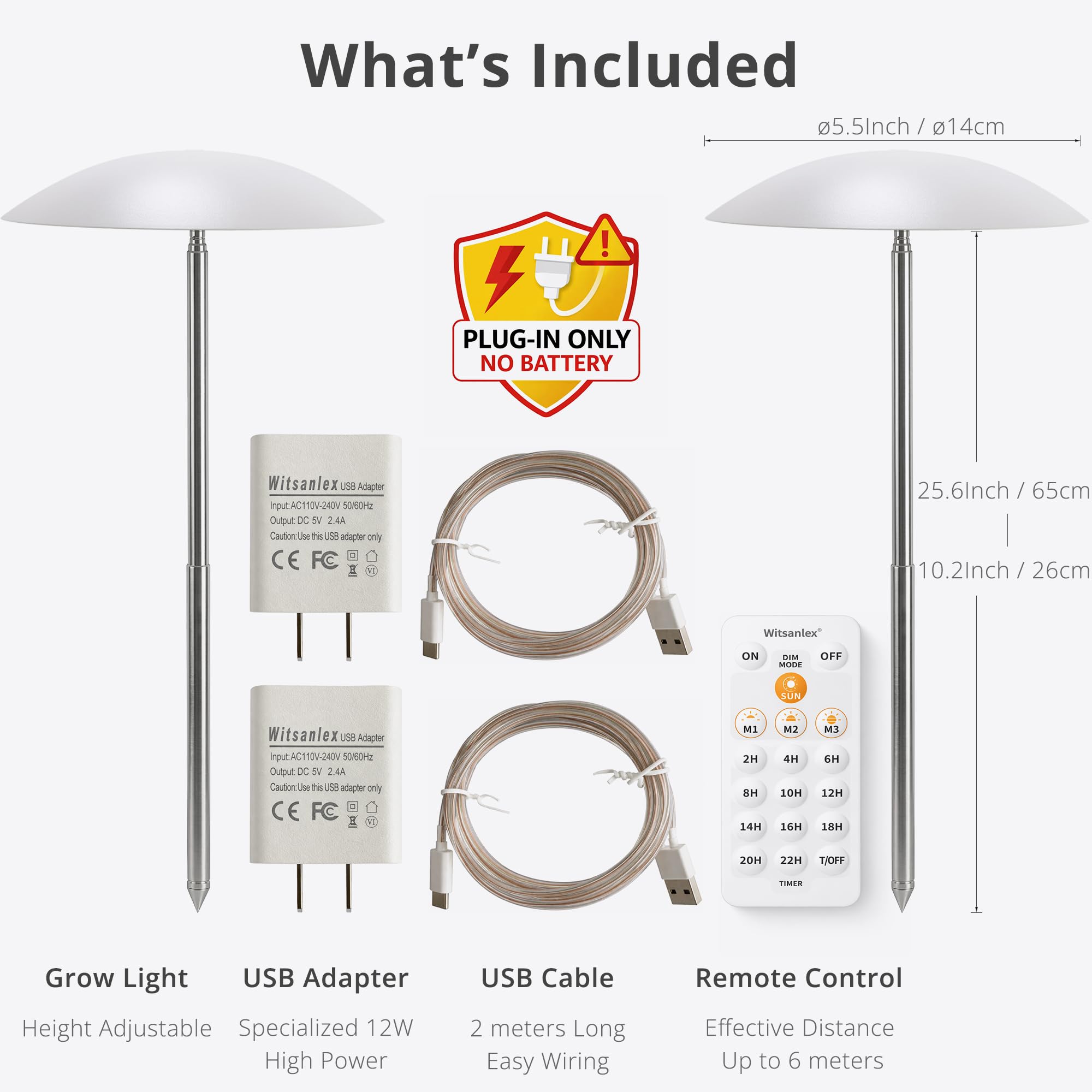 Lot de 2 lampes de croissance LED pour plantes d'intérieur intelligentes USB avec télécommande, hauteur réglable, minuterie automatique, idéal pour la décoration de la maison