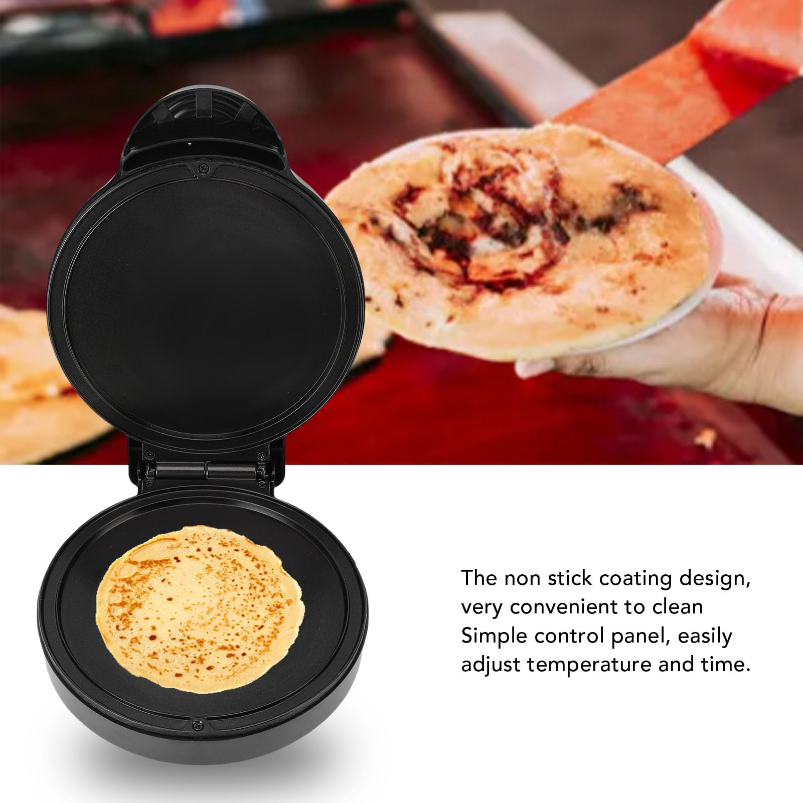 Plancha eléctrica redonda de 1000 W, máquina de pizza con calefacción de doble cara con placa de cocción antiadherente de 6.89 pulgadas, máquina de quesadilla para hacer pizza, panqueques 4