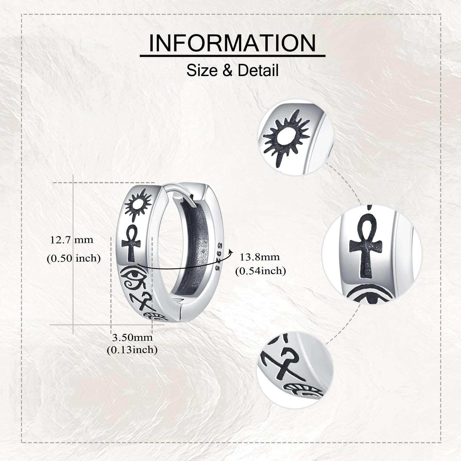 DAYLINLOVE Pendientes de aro egipcios de plata de ley 925 con diseño de ancla de turquesa, cruz, dragón, árbol de la vida, joyería vintage para hombres y mujeres, regalos de cumpleaños