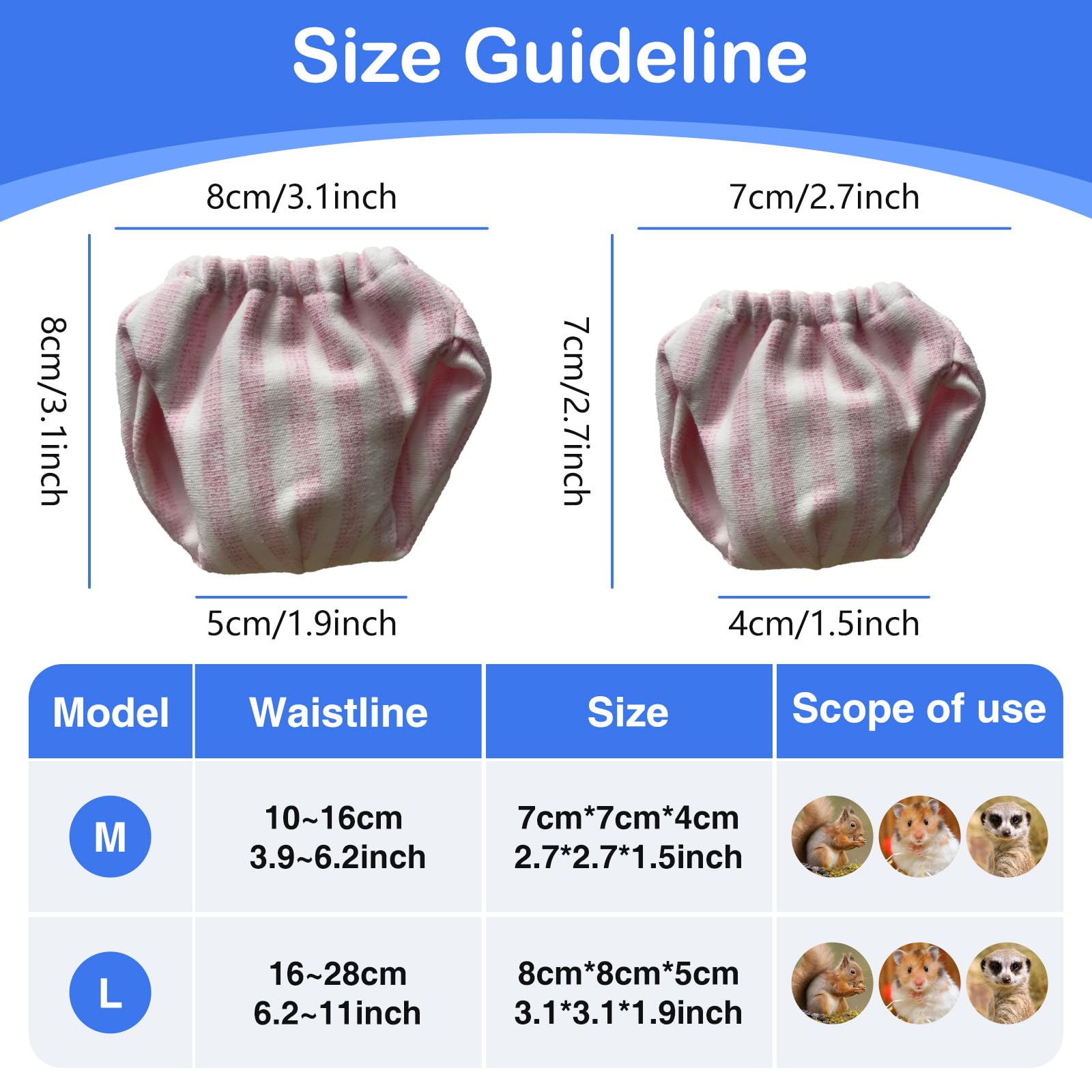 2PCS Small Pet Diapers,Adjustable Sugar Glider Diapers Climbing Diapers,Washable,Specially Designed for Use on Pet Squirrels Small Medium Guinea Pig (Pink Stripes - Image 2