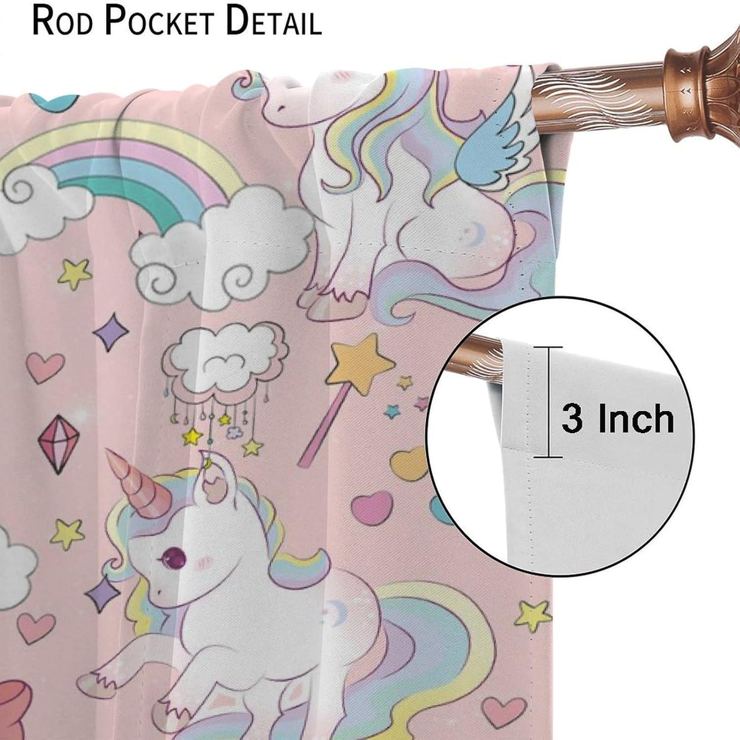 Brebasf Cute Cartoon Unicorn Curtains for Living Room Watercolor Kids Nursery Rainbow Colorful Clouds Moon Star Print Thermal Insulated Rod Pocket Blackout Curtains/Drapes 2 Panels 63" L x 31.5" W