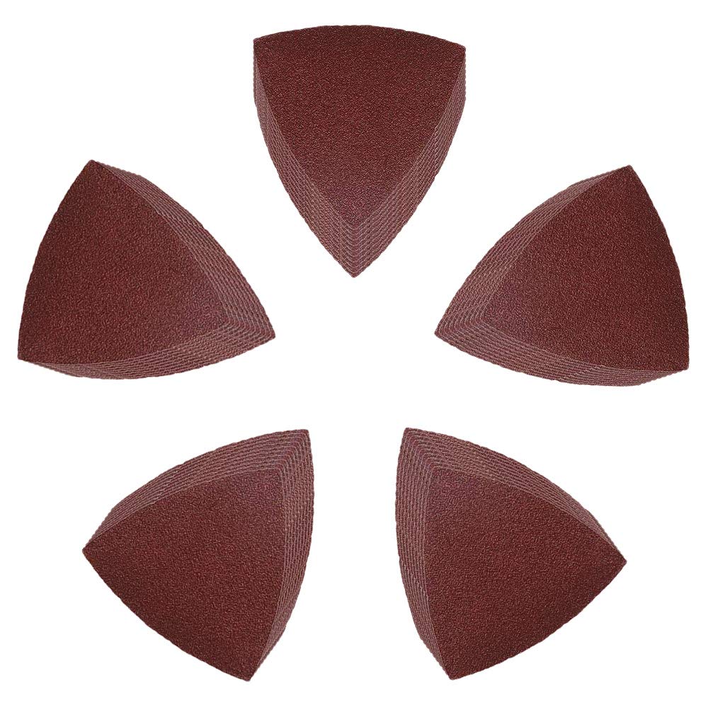 KingBra 80mm Triangular Sanding Pad 40 Grits Abrasive Sandpaper NO Hole Aluminum Oxide Hook & Loop Sanding Sheets (Pack of 50)
