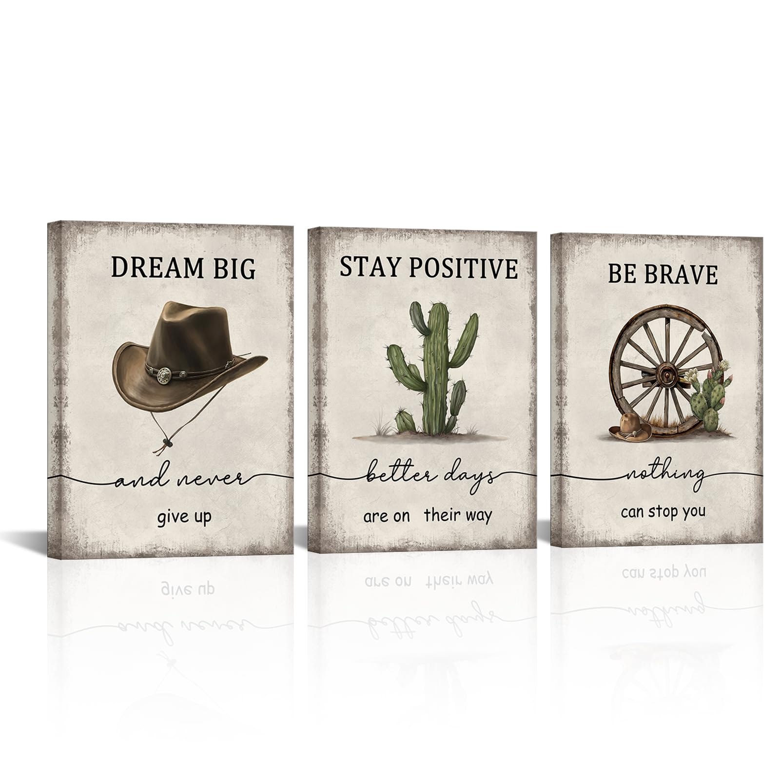 RnnJoile Inspirational Wall Art Western Cowboy Canvas Pictures Prints Vintage Paintings Office Wall Decor Cowboy Room Decor 12" x 16" inch each (small
