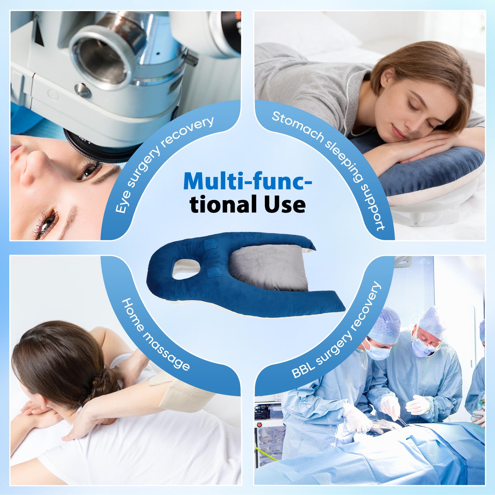 Almohada para Dormir Boca Abajo, Almohada Altura Ajustable para Recuperación Ocular Almohada Facial Ergonómica con Espuma Viscoelástica Almohada Contorneada para Posicionamiento Boca Abajo