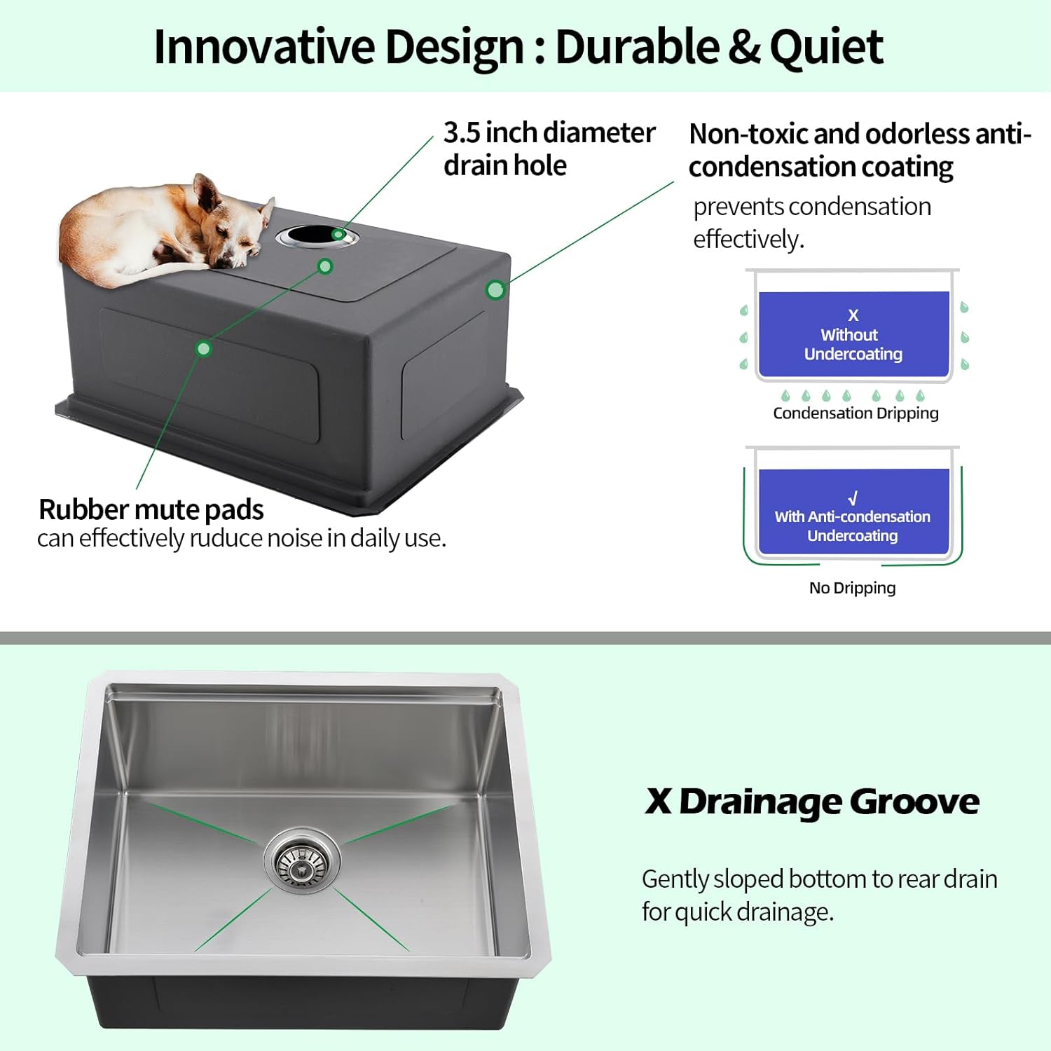 Undermount Kitchen Sink, 24 x 19 Inch Sink Kitchen 16 Gauge Stainless Steel Kitchen Sinks Single Bowl Workstation Sink with Cutting Board