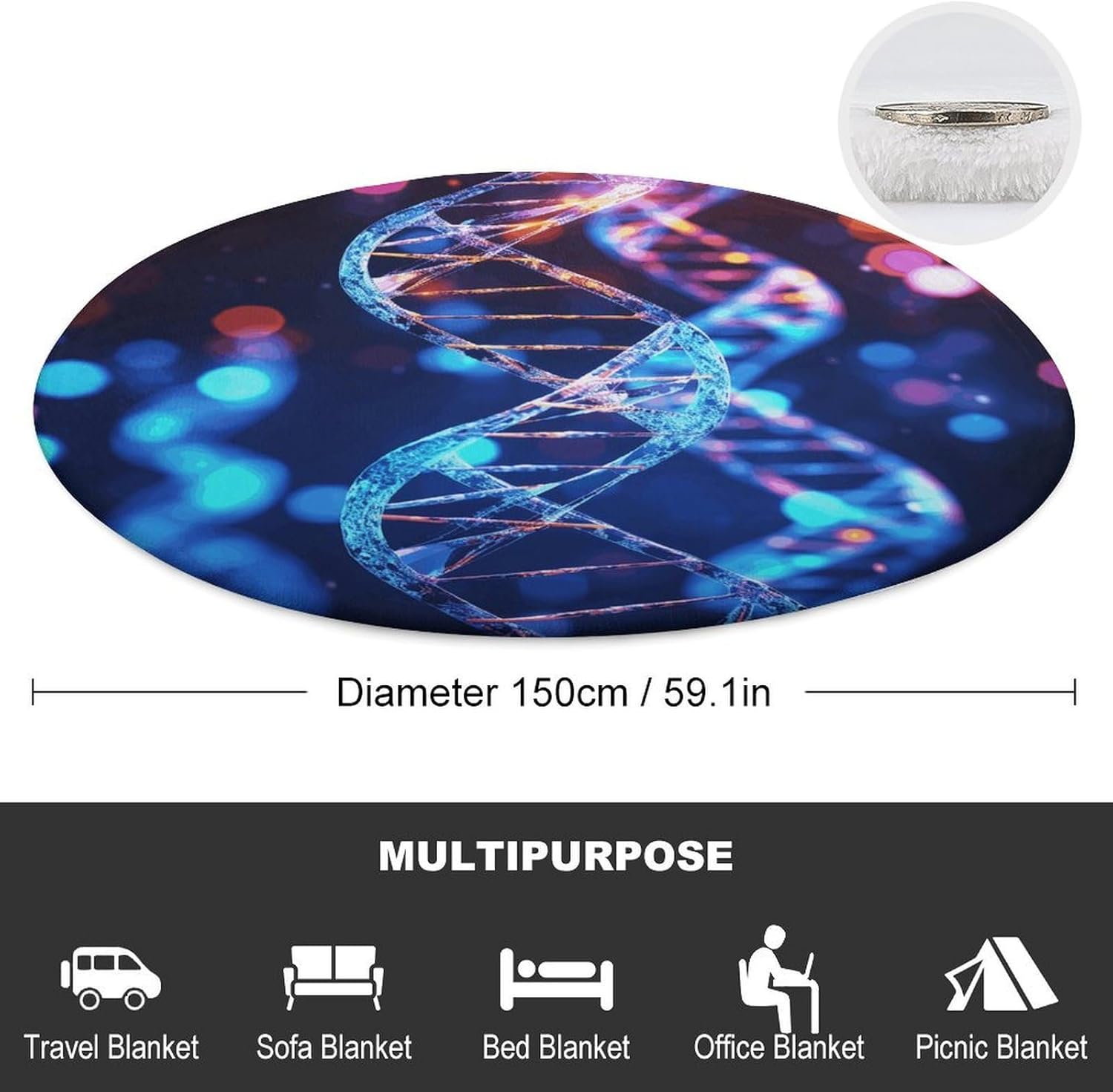 DNA Genetic Helix Blanket-Soft & Warm of Anti-Pilling Beach Towel,Softnes Lightweight Throw Circular Blankets for Couch All Season Bedroom Home Decor Gifts(Women Men)