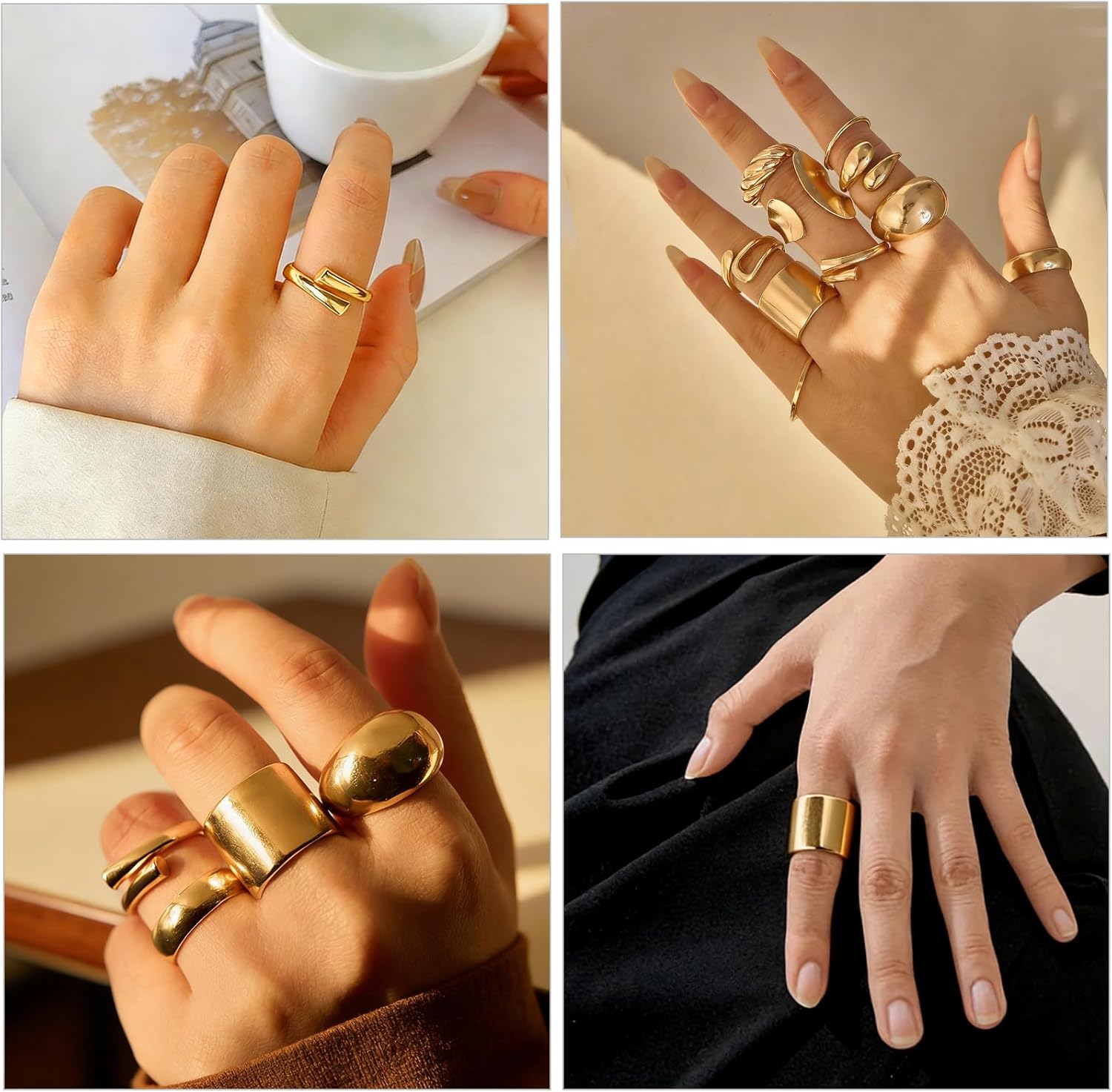 10 Pcs Gold Rings Set for Women 18K Gold Plated Chunky Thick Stackable Open Rings Statement Trendy Ring Pack - Image 5
