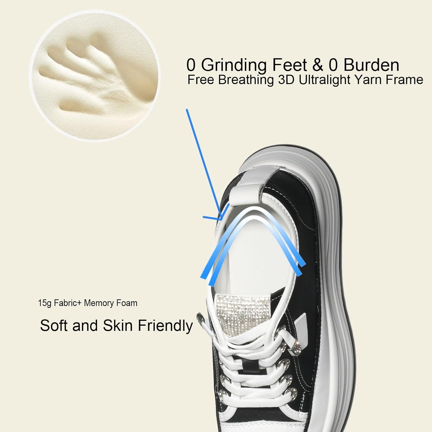 4 inch White Platform Sneakers for Women - Chunky Non Slip Sole Slip On Casual Shoes Women’s Fashion Sneakers with 7cm Platform & 2cm Hidden Heel Walking Shoes (White/Black) - Image 5