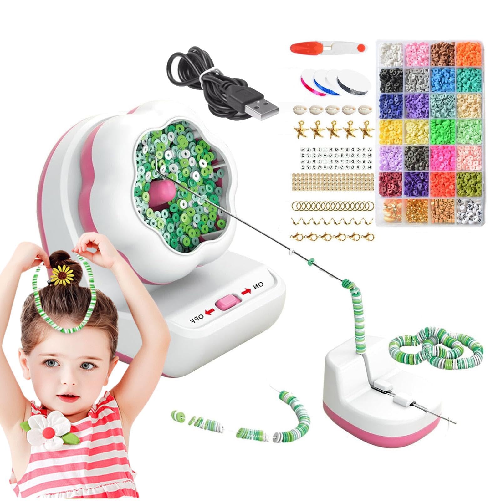 Machine Automatique à Perles Électrique - Crée Bracelets Et Colliers En 3 Min - Cadeau DIY Fun (Rose)