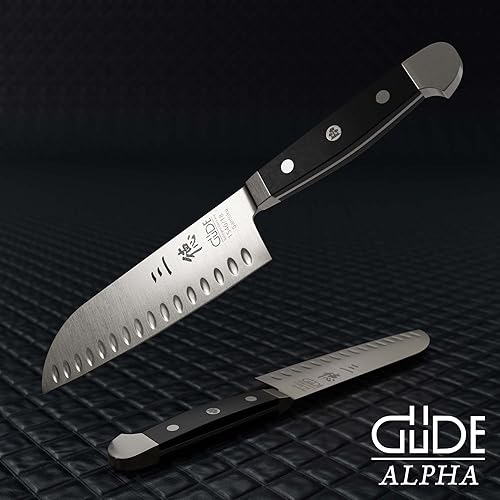Miniatura 6 de Güde Cuchillo Santoku de la serie Alpha ForjadoGranton Edge, 7 pulgadas, acero endurecido en hielo, fabricado en Solingen, Alemania desde 1910