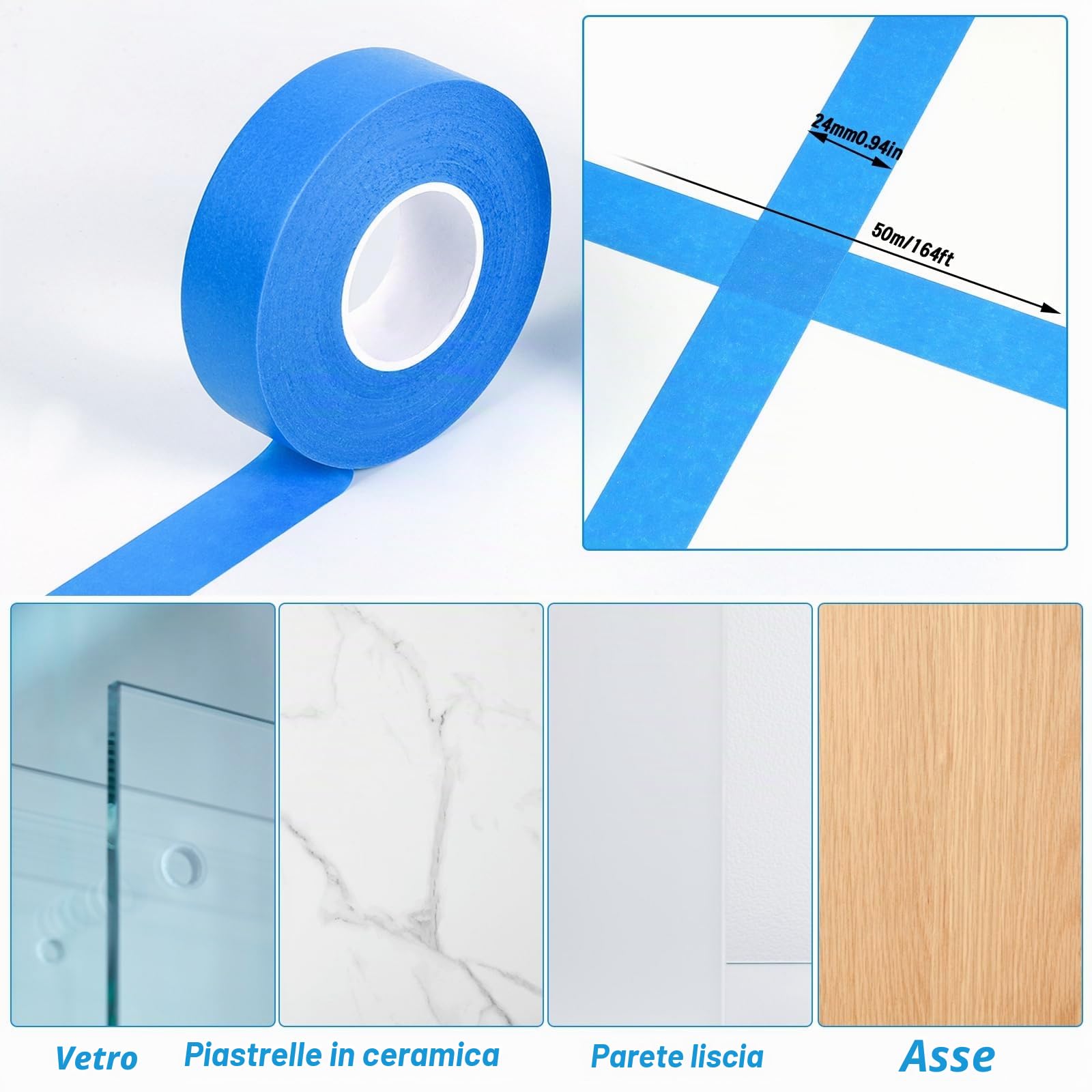 4 Rotoli Nastro Adesivo Carta, 50m x 24mm Nastro Carta Imbianchino Nastro Mascheratura Resistente al Calore per Lavori di Verniciatura Ristrutturazioni Artigianato