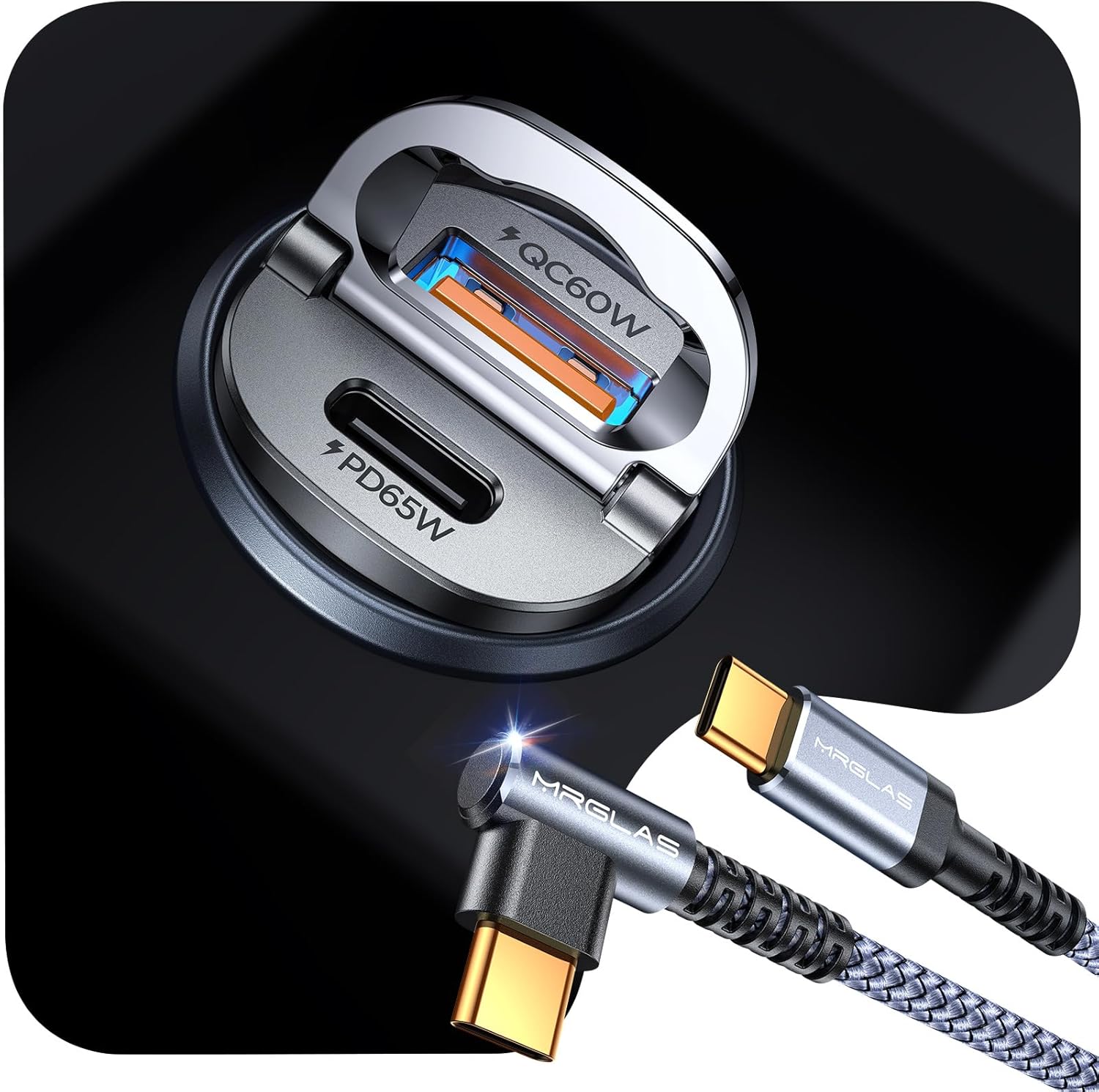 MRGLAS 125W Car Charger USB C Super Fast Charging, [PD65W & QC60W][Extra 3.3ft 60W USB C Cable][All Metal], Cigarette Lighter USB Charger for iPhone 17 16 Pro Max Air 15 Samsung S25 iPad