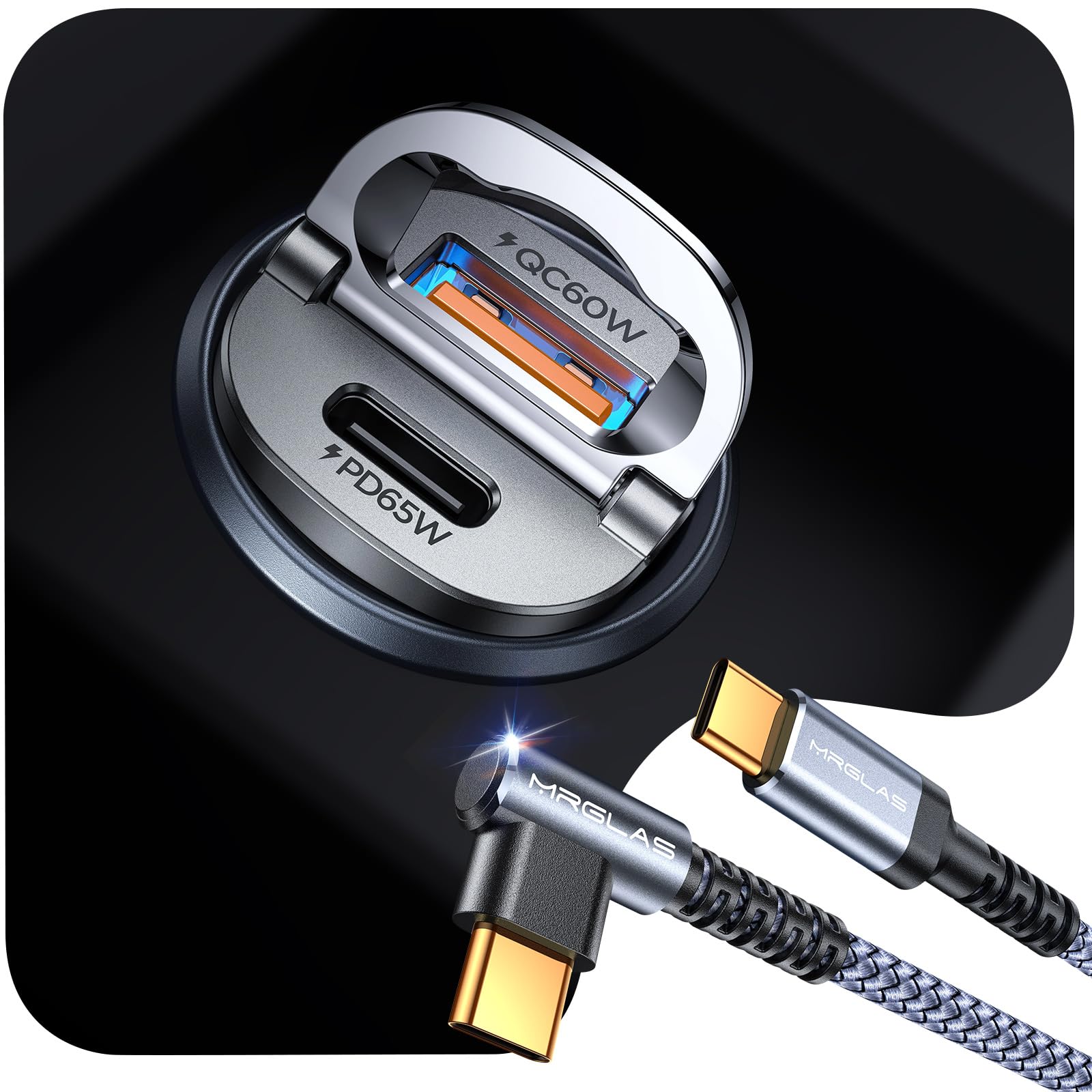 125W Car Charger USB C Super Fast Charging, [PD65W & QC60W][Extra 3.3ft 60W USB C Cable][All Metal], Cigarette Lighter USB Charger for iPhone 17 16 Pro Max Air 15 Samsung S25 iPad