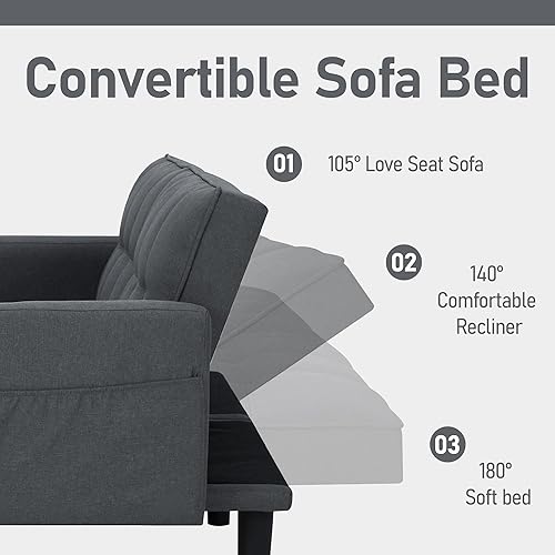 Miniatura 13 de AVAWING 74" Faux Leather Futon Sofa Bed with Adjustable Backrest 3 in 1 Convertible Futon Couch with 2 Square Pillows & Side Pockets Modern Loveseat