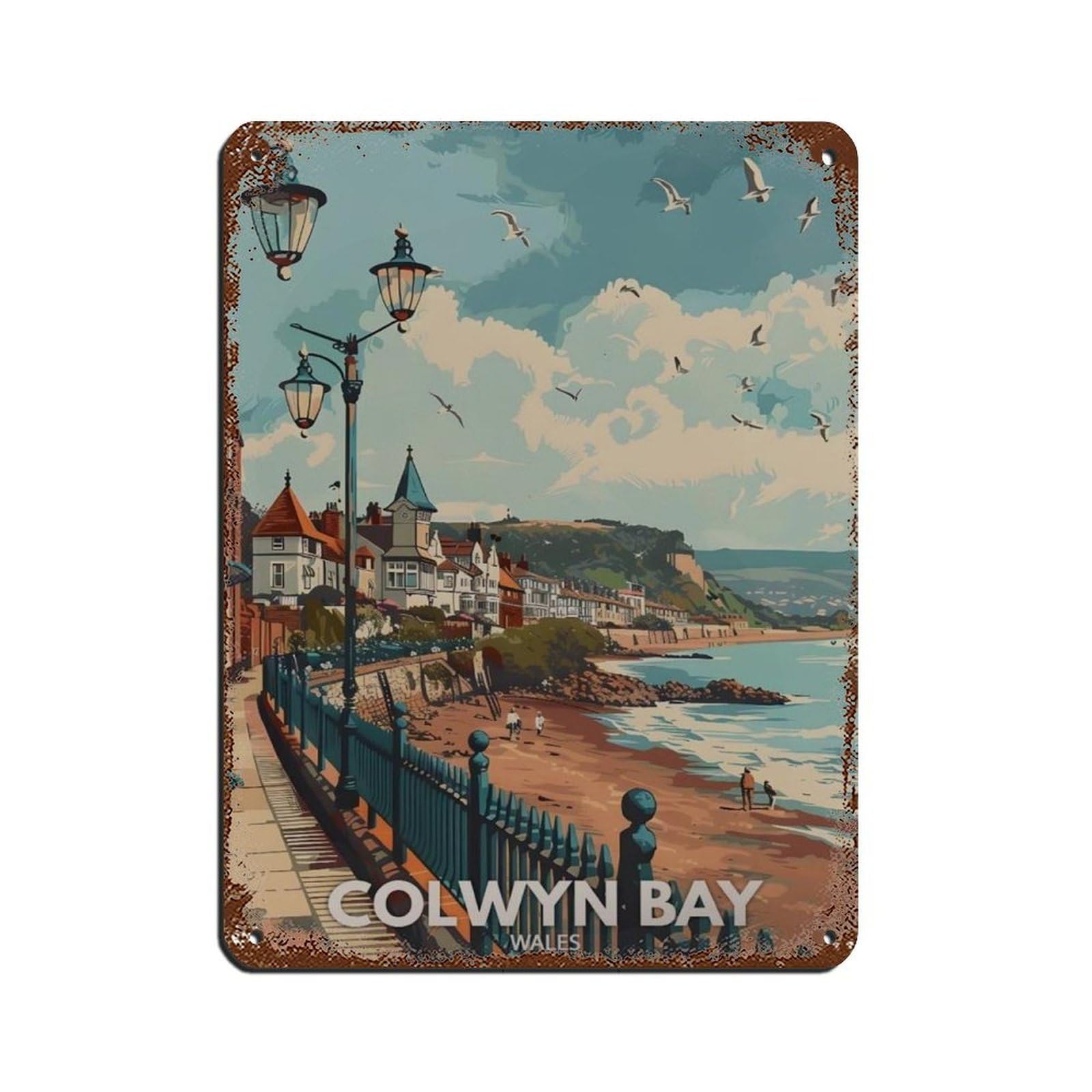 Lxwnze 30L X 40W Cm Colwyn Bay Poster, Wales City Art Tin Sign Vintage Metal Pub Club Cafe Bar Home Wall Art Decoration Poster Retro 12X16inch(30X40cm)