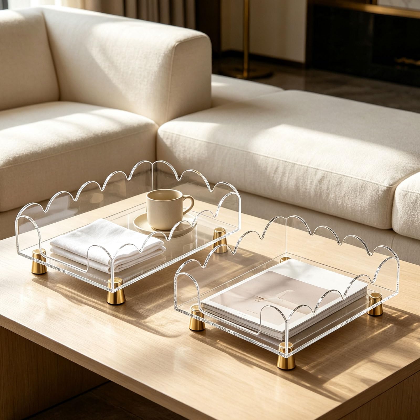 Bandeja para servilletas, soporte de almacenamiento de acrílico transparente con parte elevada, acceso rápido para preparación de comidas, servicio de cena, soporte diario para de de