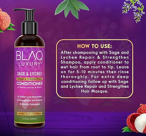 Miniatura 7 de Blaq Luxury Acondicionador reparador y fuerza de salvia y lichi - Fórmula nutritiva para un cabello fuerte y saludable - Infundido con biotina y