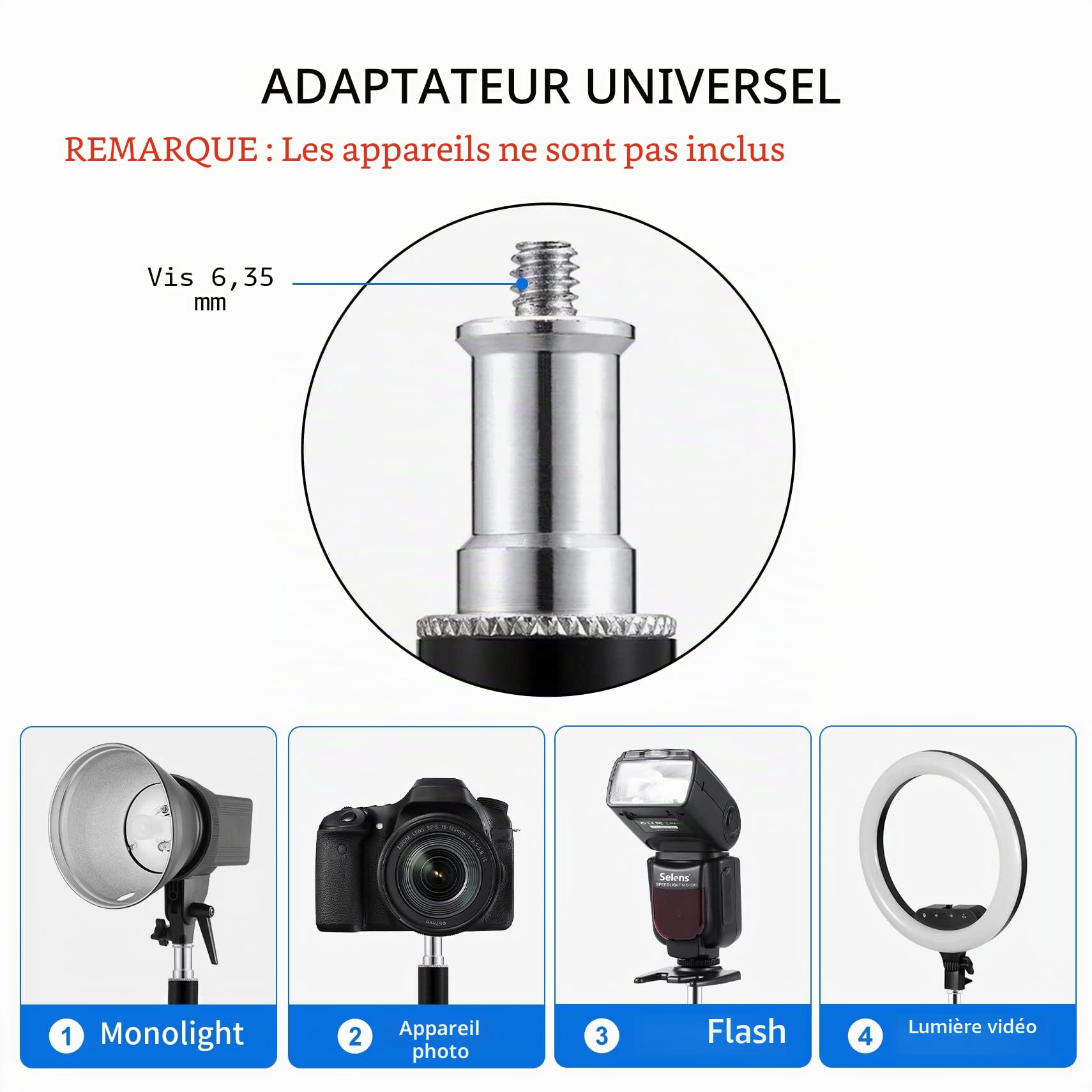 Selens Bras de Support Mural pour Photographie - 28,5 cm | Montage au plafond - Bras Boom avec filetage 1/4" - Adaptateur universel pour éclairage photo, parapluies, réflecteurs