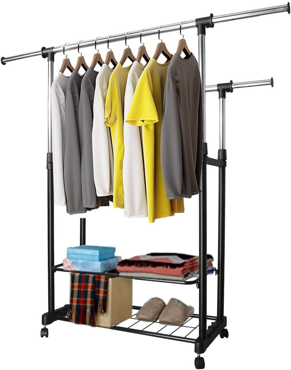 JmeGe H162 Double Rail Clothing Rack Adjustable Stainless