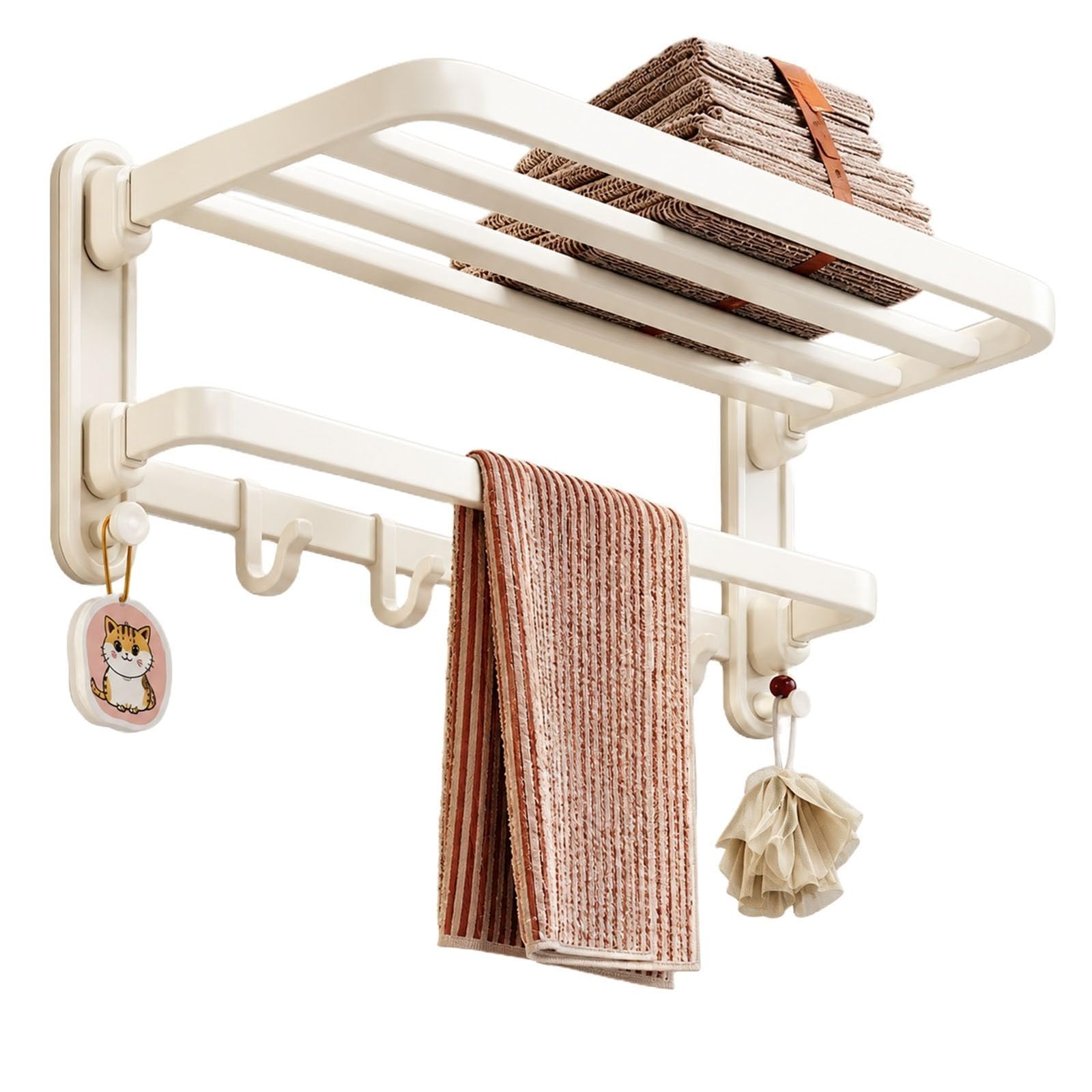 Faltbares Handtuchregal 40/50/60/70 cm mit Ablage, Ohne Bohren